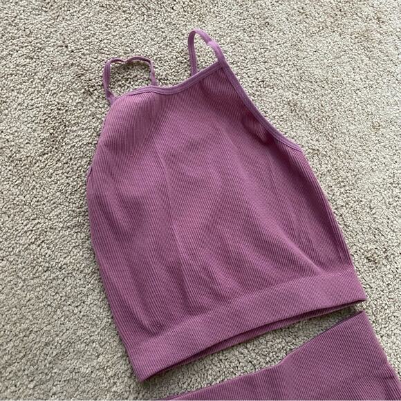 Kimberly C Ribbed Tank Bike Short Set Mauve Size Small - Picture 4 of 6